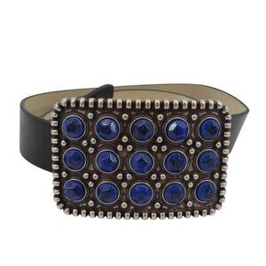 Chicos Small Black Genuine Leather Silver Tone Metal Blue Stud Belt Western Boho